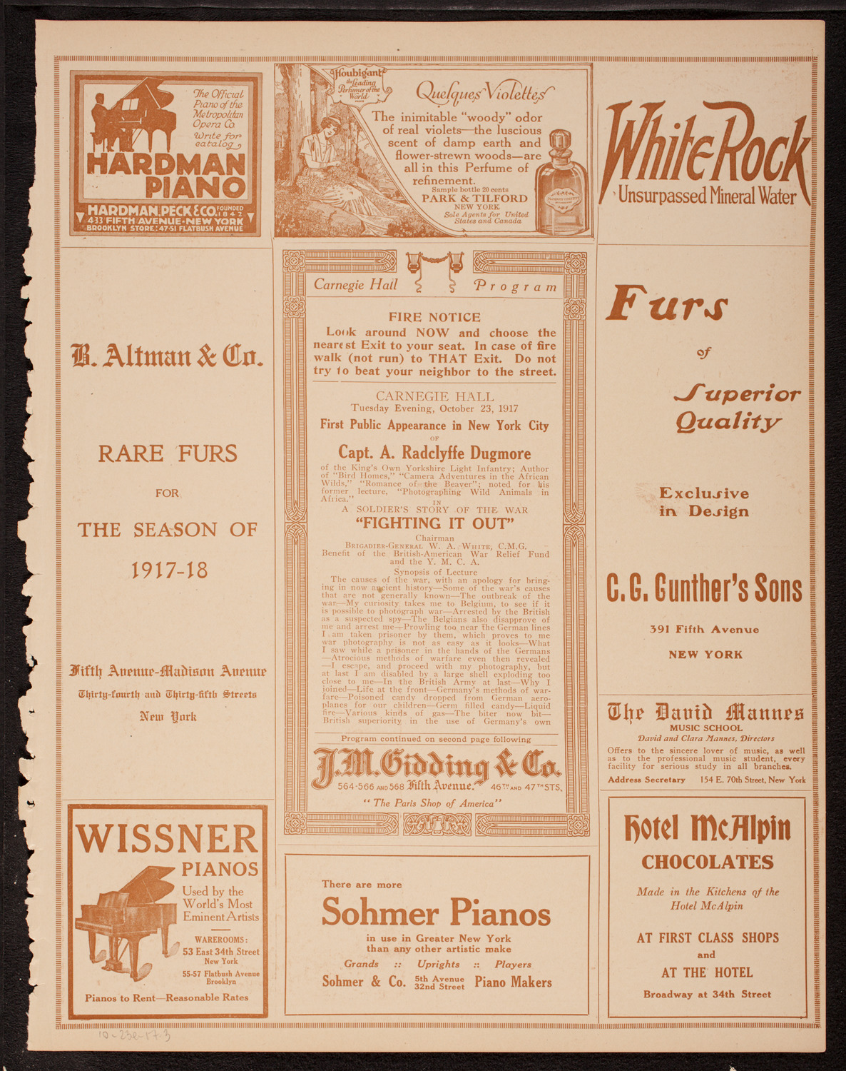 Lecture by Capt. A. Radclyffe Dugmore, October 23, 1917, program page 5