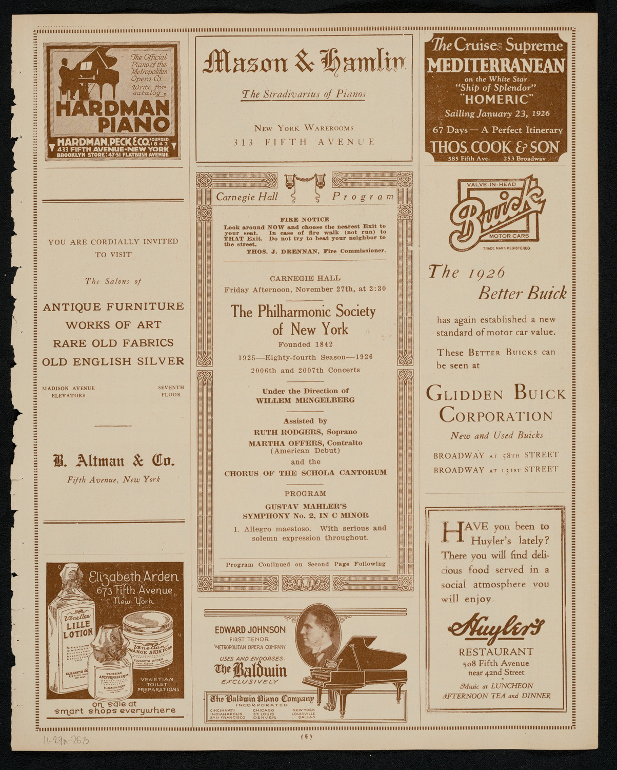 New York Philharmonic, November 27, 1925, program page 5