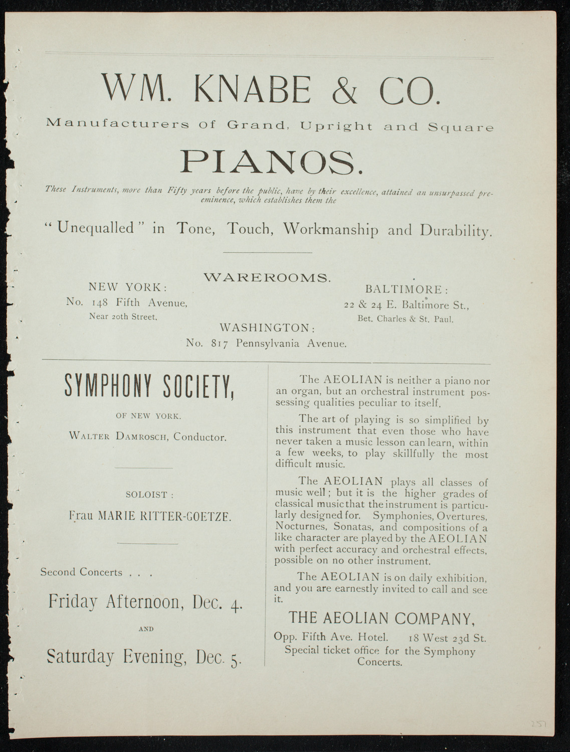 Deutscher Liederkranz, November 29, 1891, program page 3