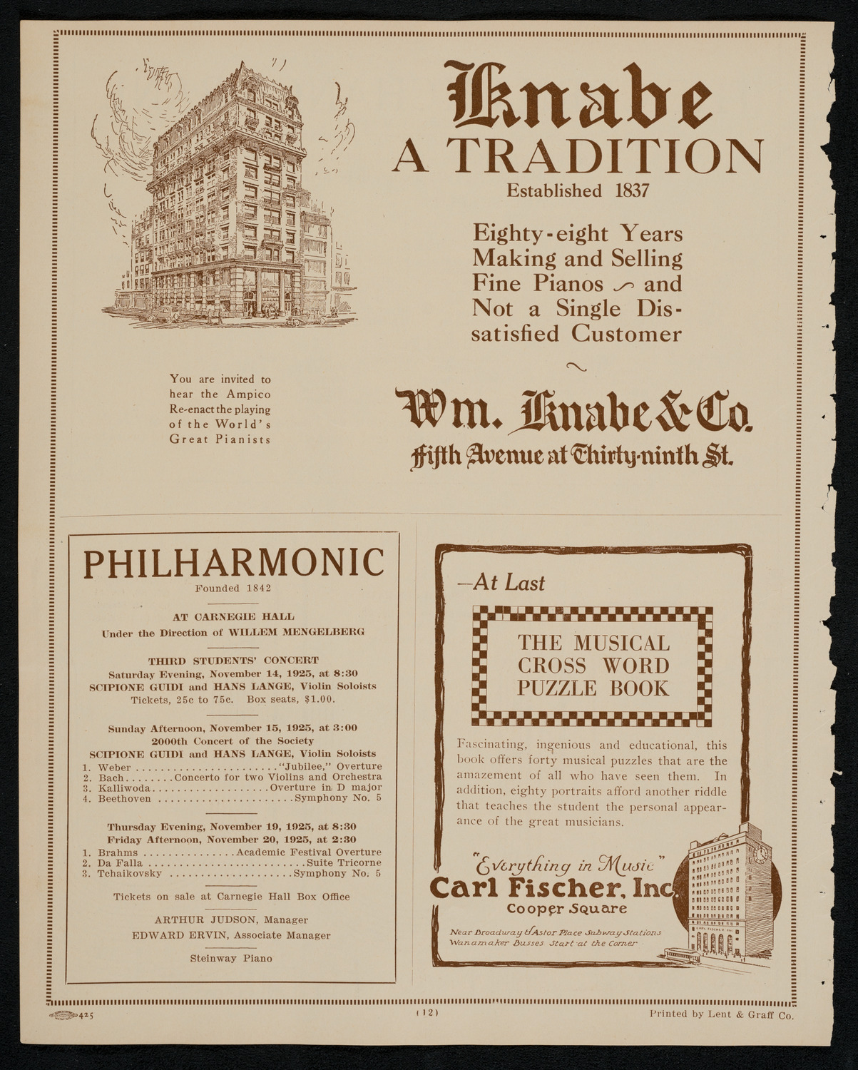 New York Philharmonic, November 13, 1925, program page 12