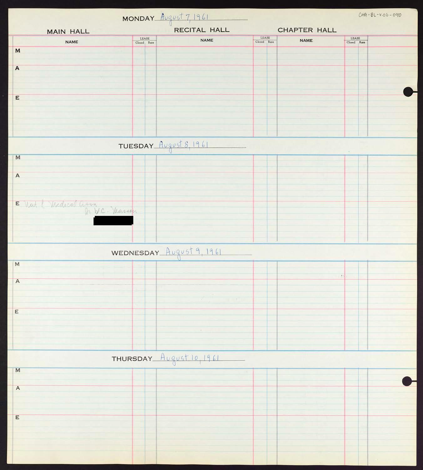 Carnegie Hall Booking Ledger, volume 6, page 90