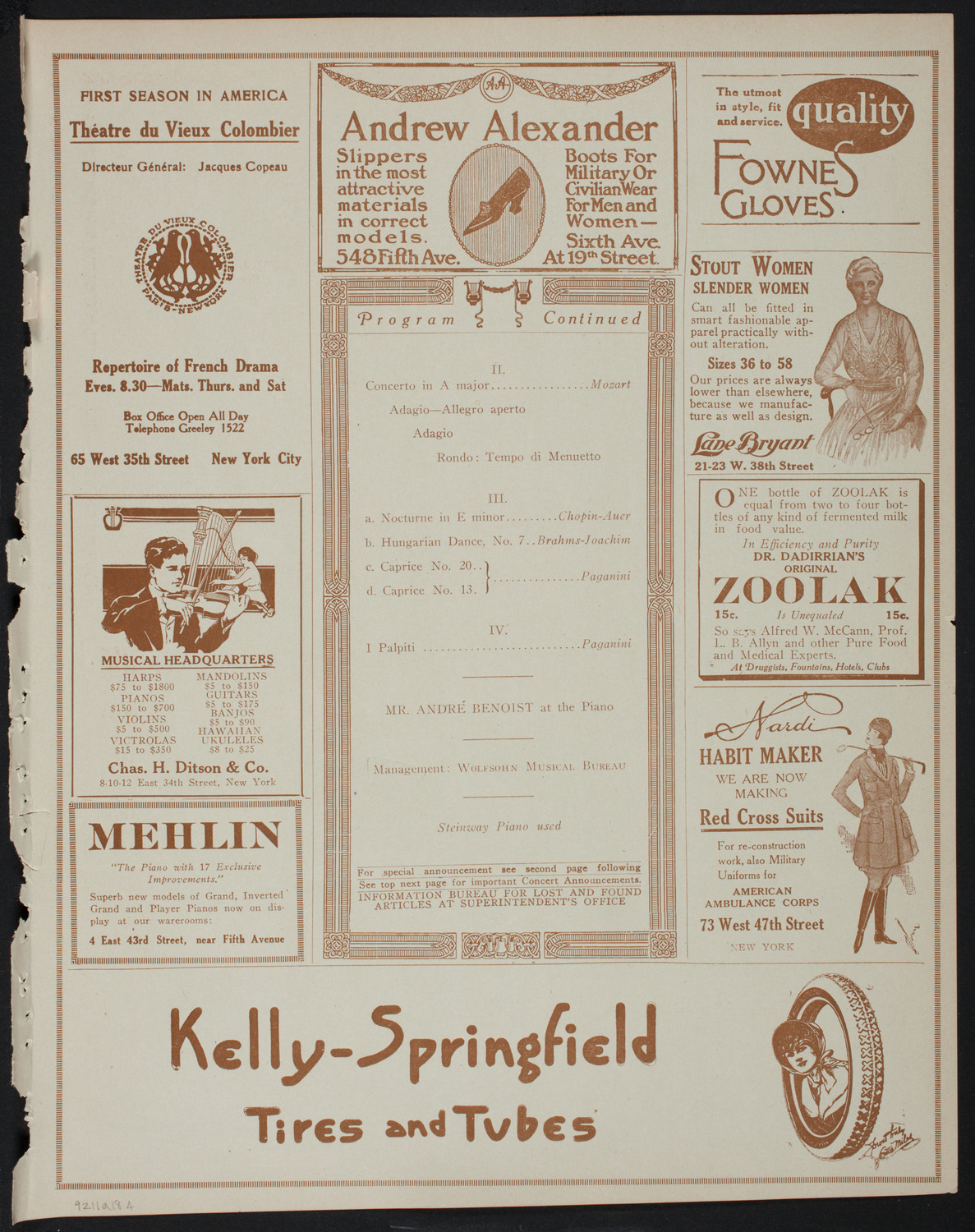 Jascha Heifetz, Violin, January 1, 1918, program page 7