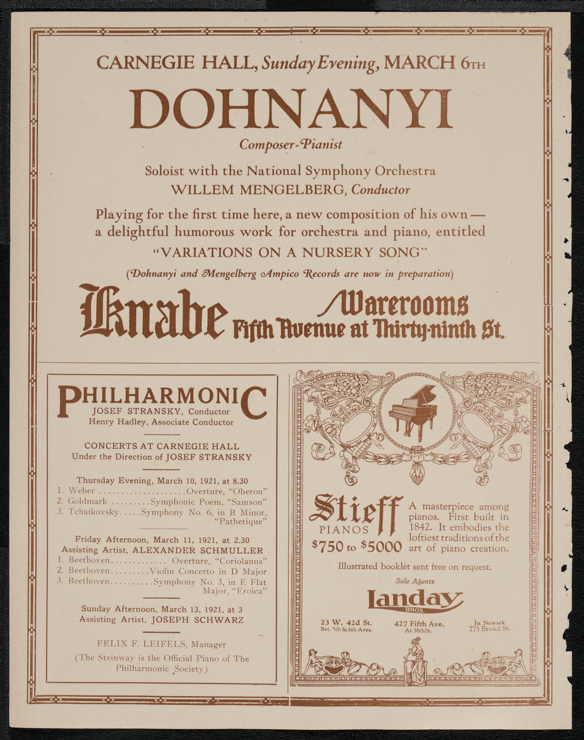 Erica Morini, Violin, March 6, 1921, program page 12