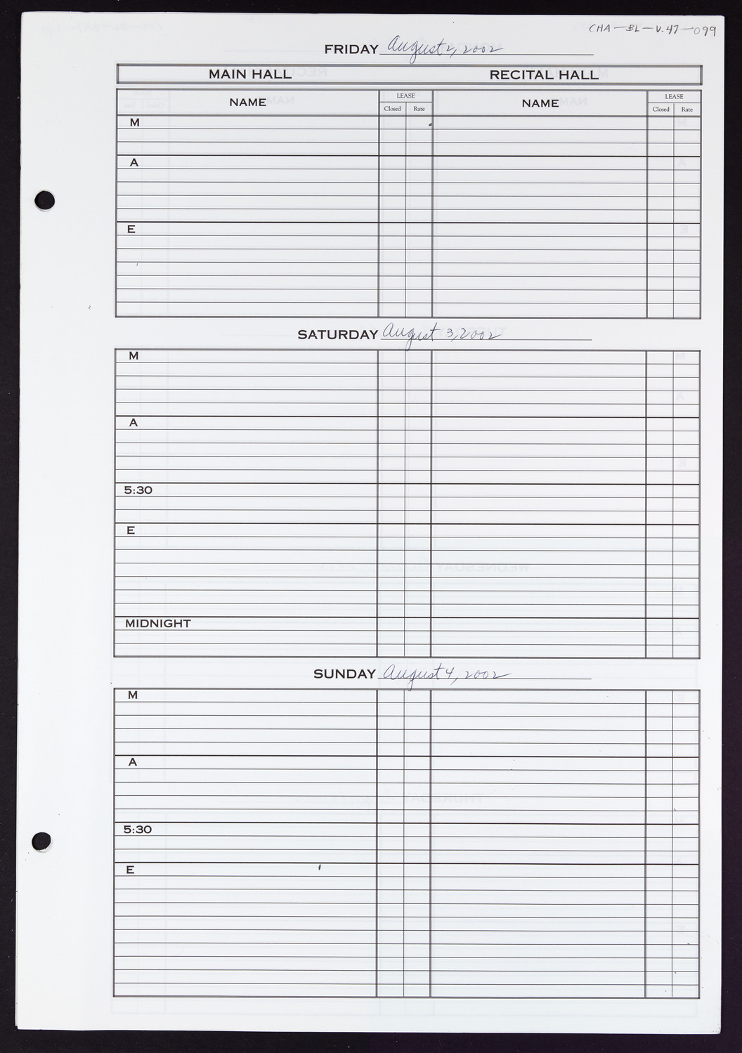 Carnegie Hall Booking Ledger, volume 47, page 99