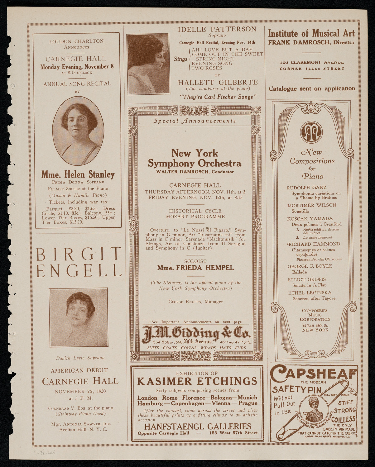 National Symphony Orchestra, November 7, 1920, program page 9