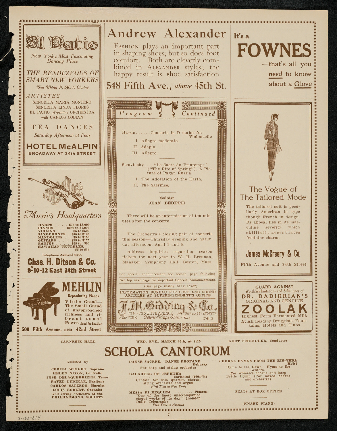 Boston Symphony Orchestra, March 15, 1924, program page 7