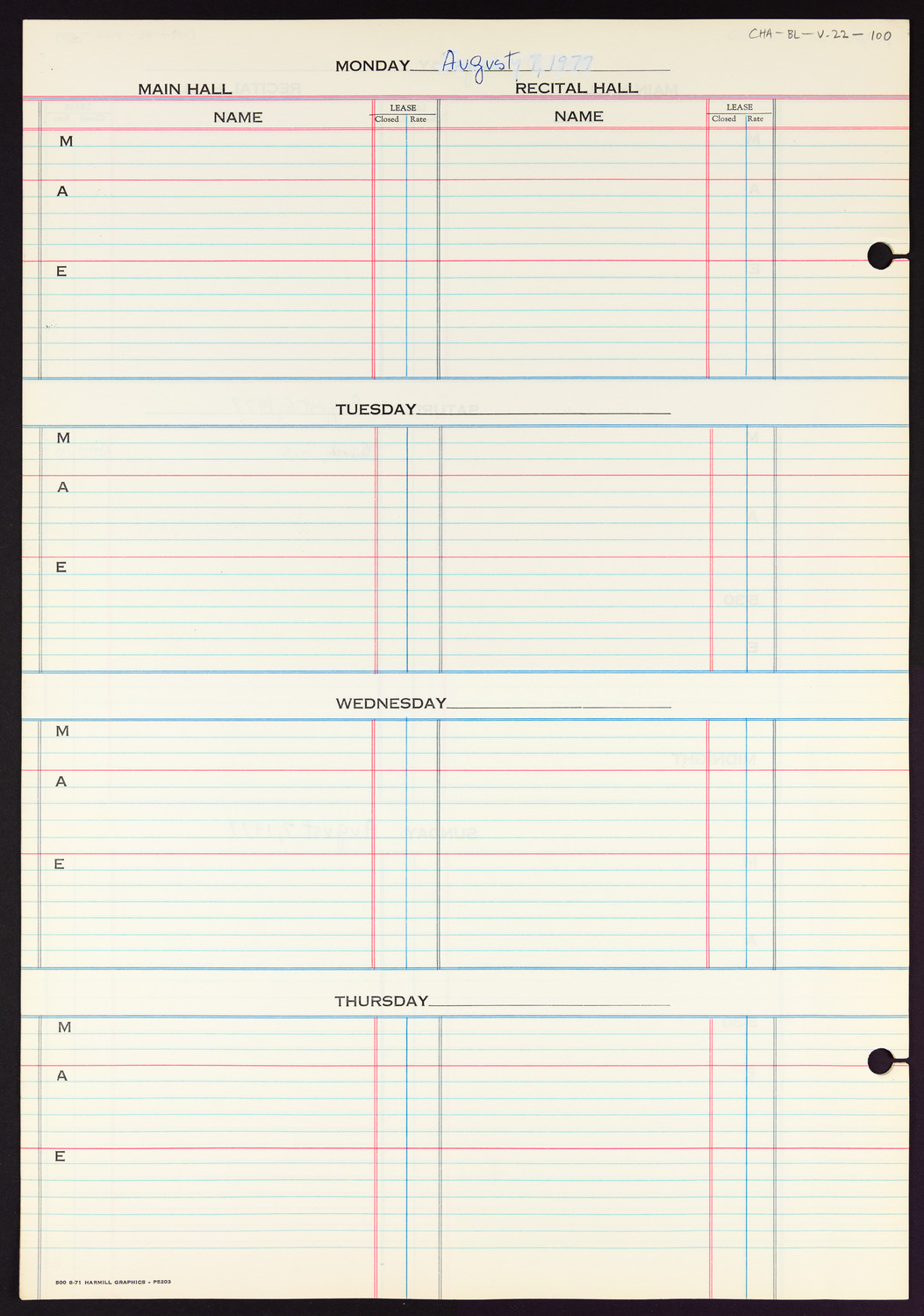 Carnegie Hall Booking Ledger, volume 22, page 100