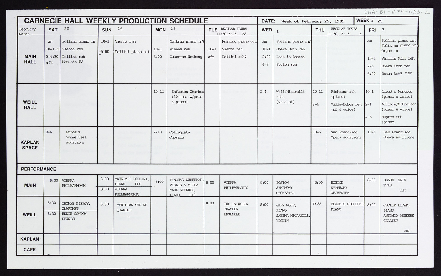Carnegie Hall Booking Ledger, volume 34, page 55a