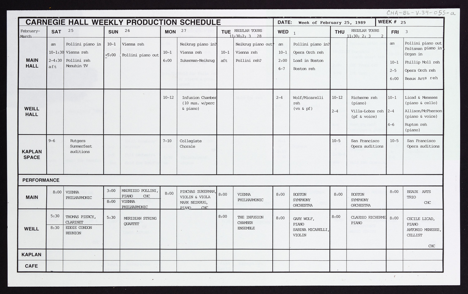 Carnegie Hall Booking Ledger, volume 34, page 55a