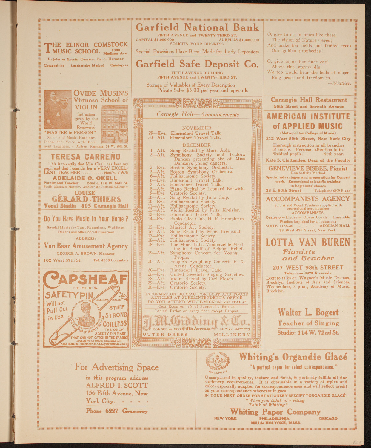 New York Philharmonic, November 29, 1914, program page 3