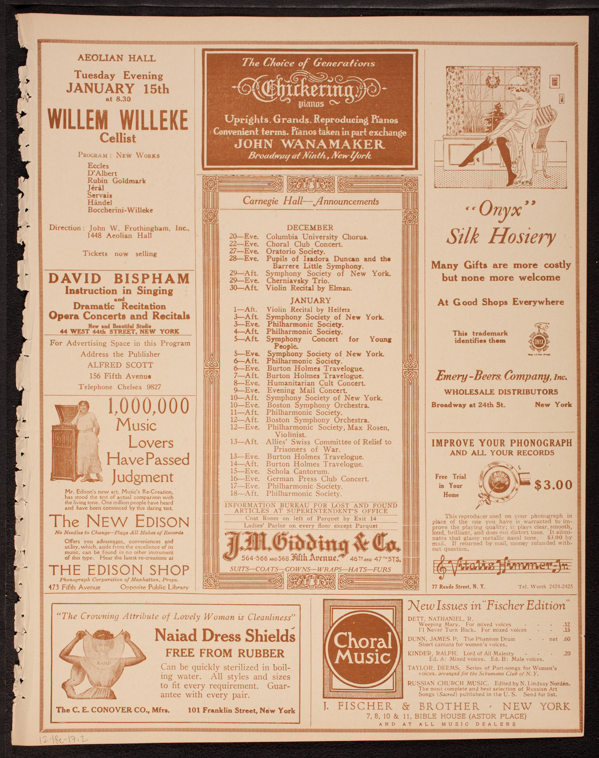 Musical Art Society of New York, December 18, 1917, program page 3