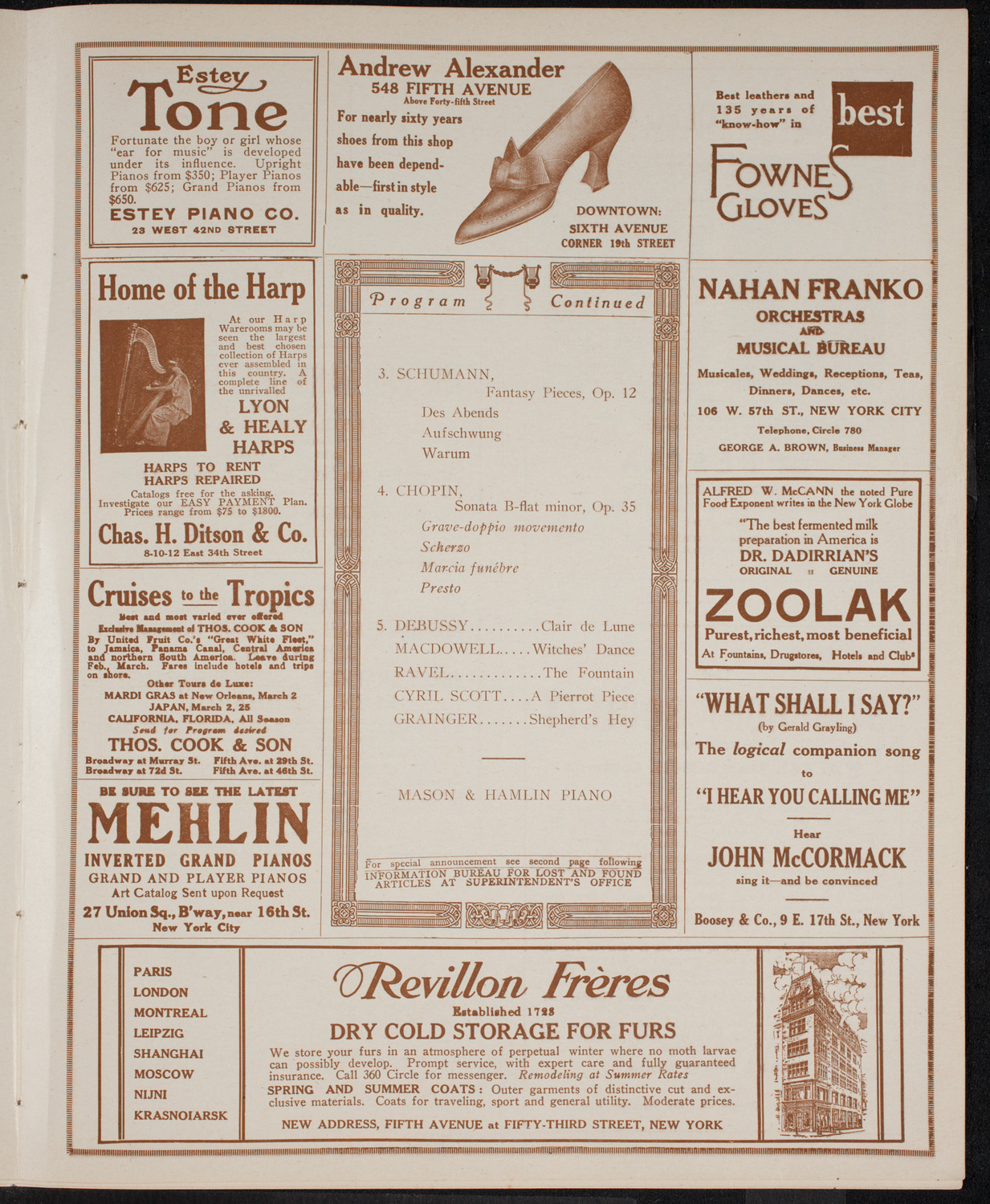 Ossip Gabrilowitsch, Piano, April 15, 1916, program page 7