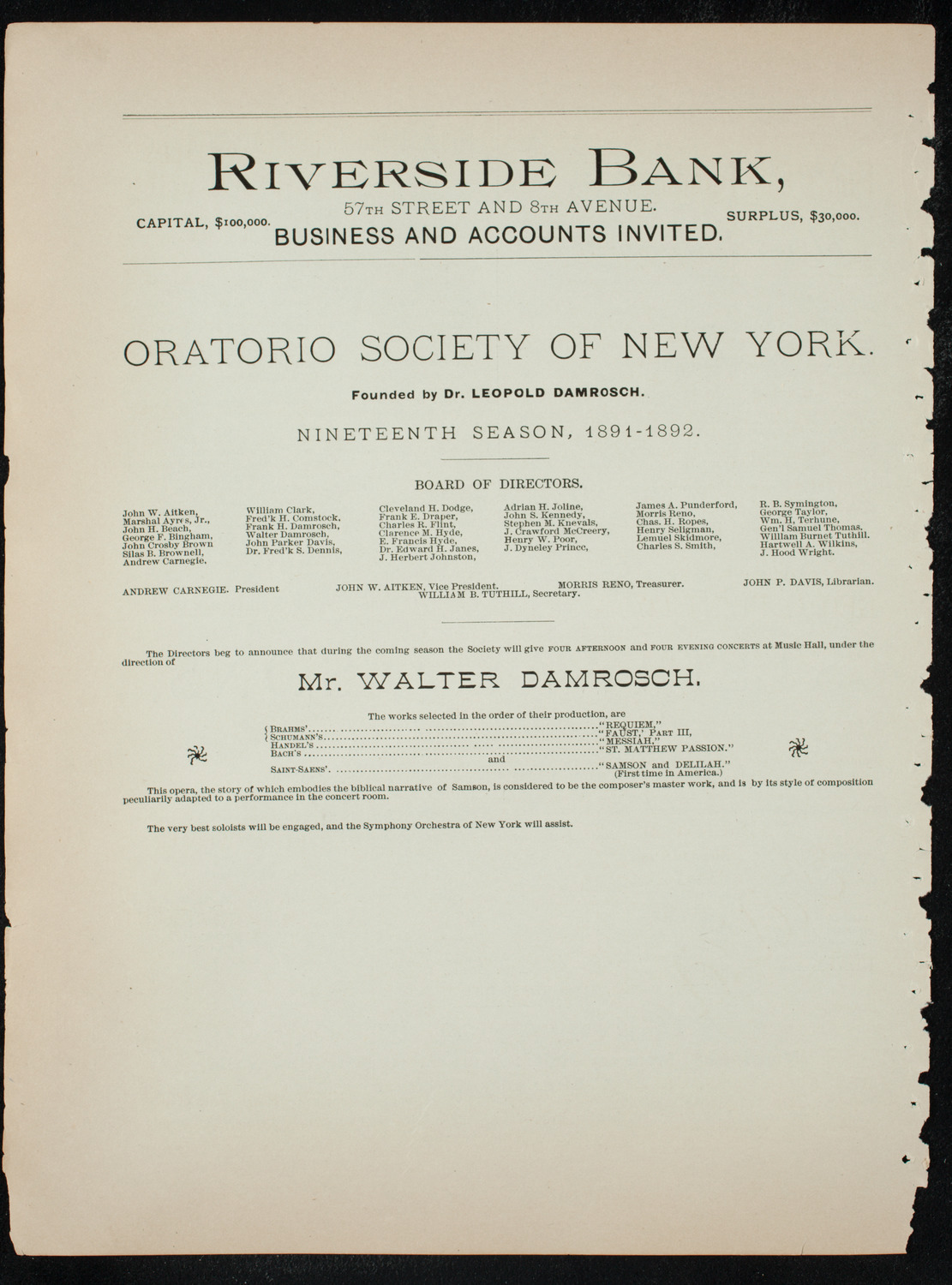 New York Symphony String Quartet, December 6, 1891, program page 8