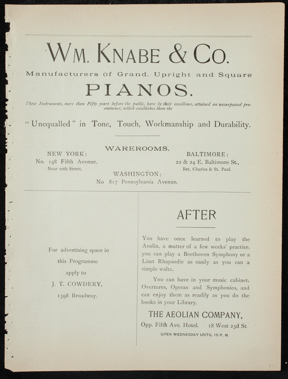 Grand Concert, December 22, 1891, program page 3