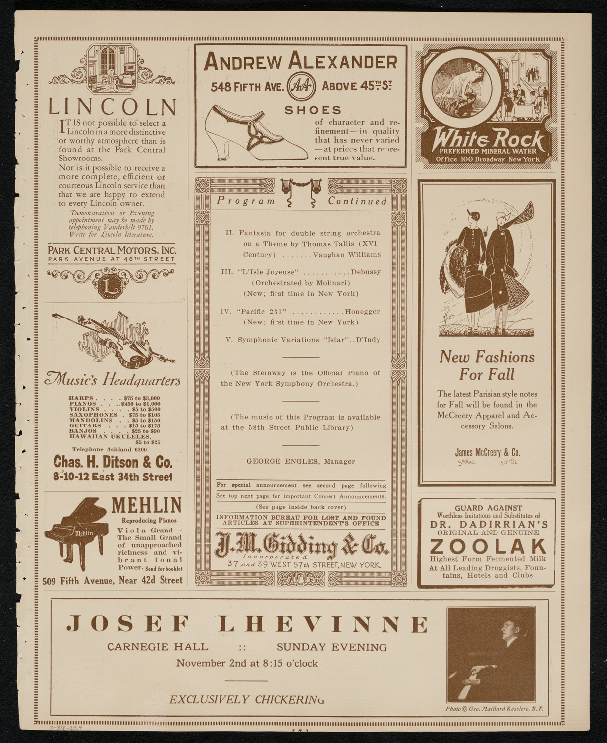 New York Symphony Orchestra, October 31, 1924, program page 7