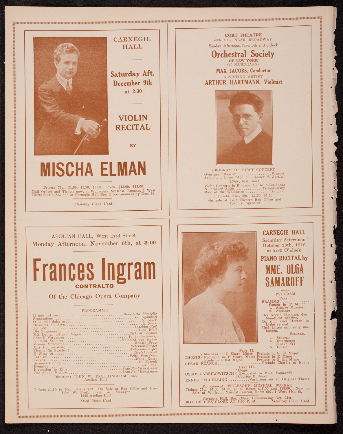 Efrem Zimbalist, Violin, October 21, 1916, program page 10