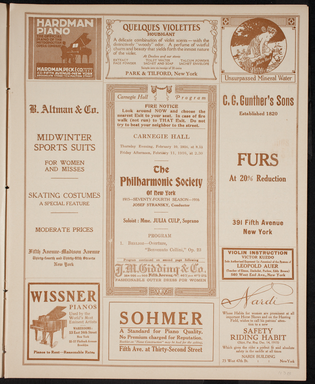 New York Philharmonic, February 10, 1916, program page 5
