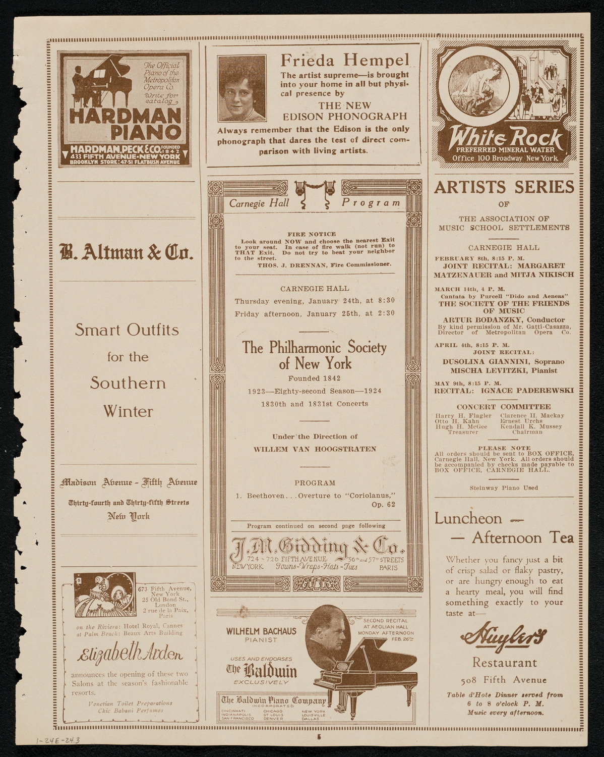 New York Philharmonic, January 24, 1924, program page 5