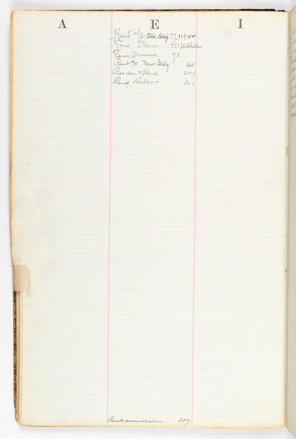 Music Hall Account Ledger Index, volume 2, page 44