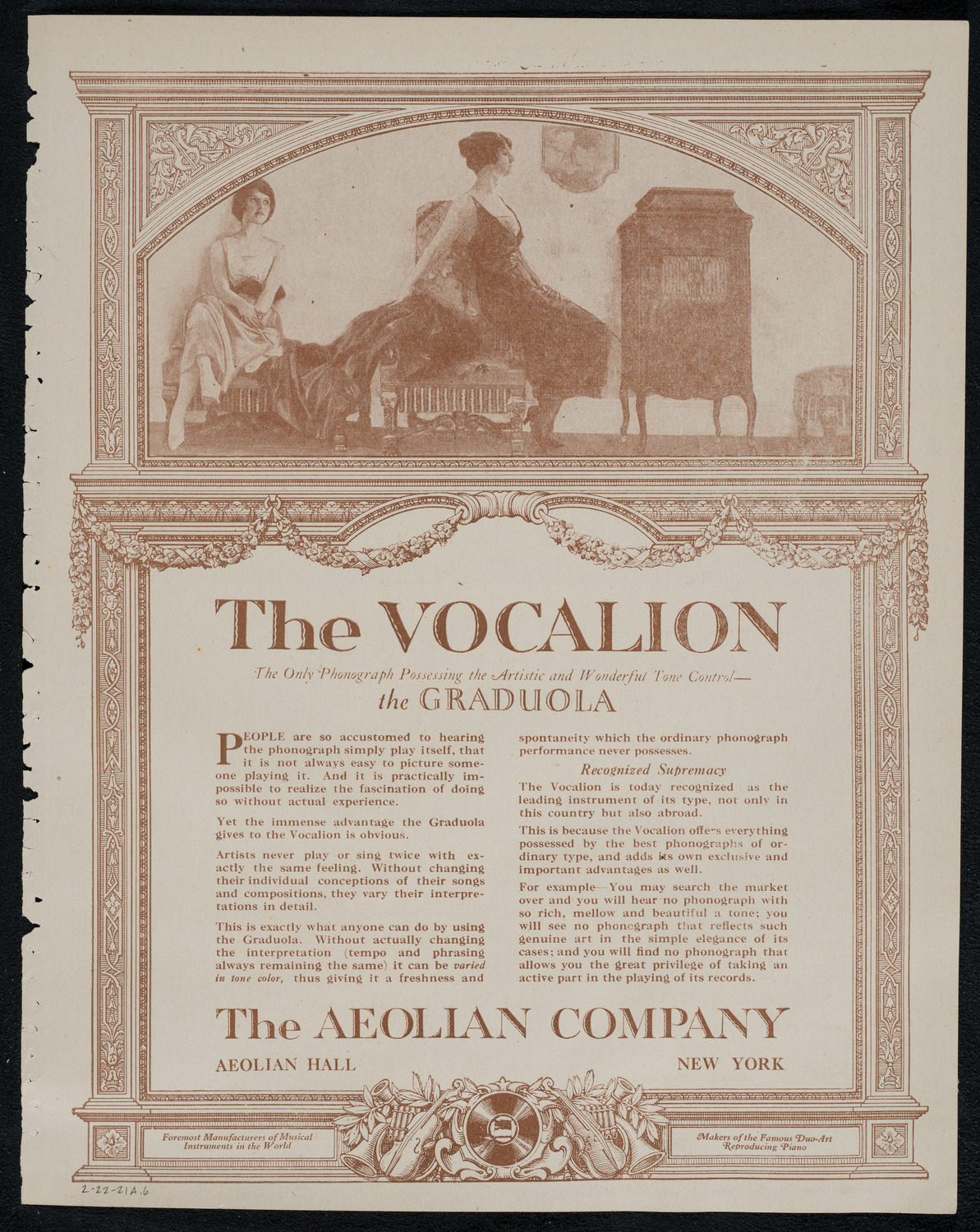 Benno Moiseiwitsch, Piano, February 22, 1921, program page 11