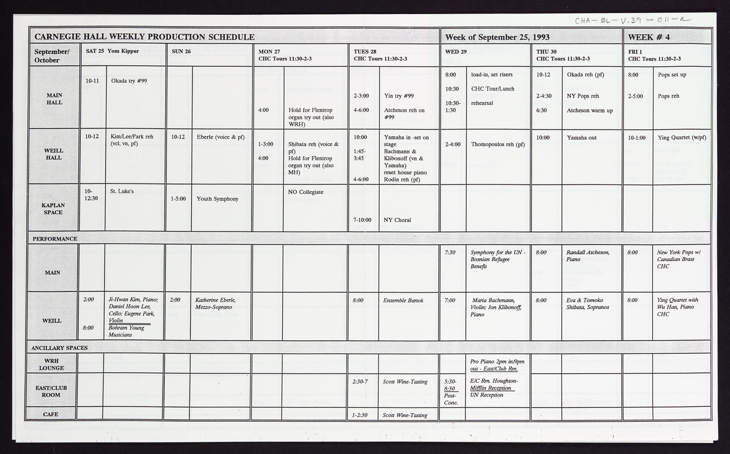 Carnegie Hall Booking Ledger, volume 39, page 11a