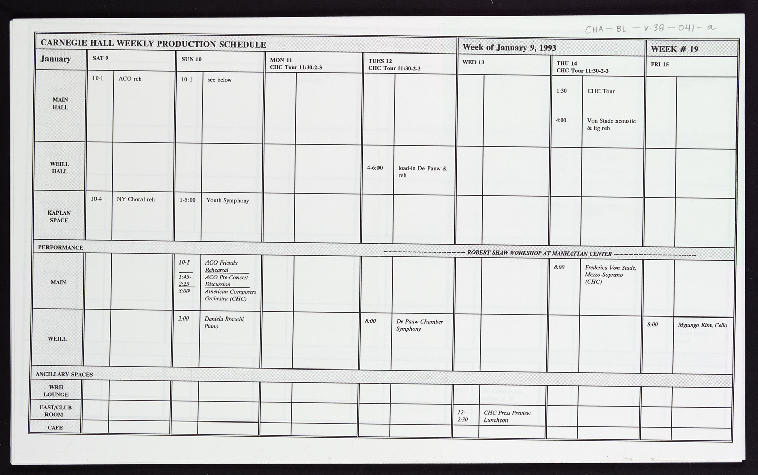 Carnegie Hall Booking Ledger, volume 38, page 41a