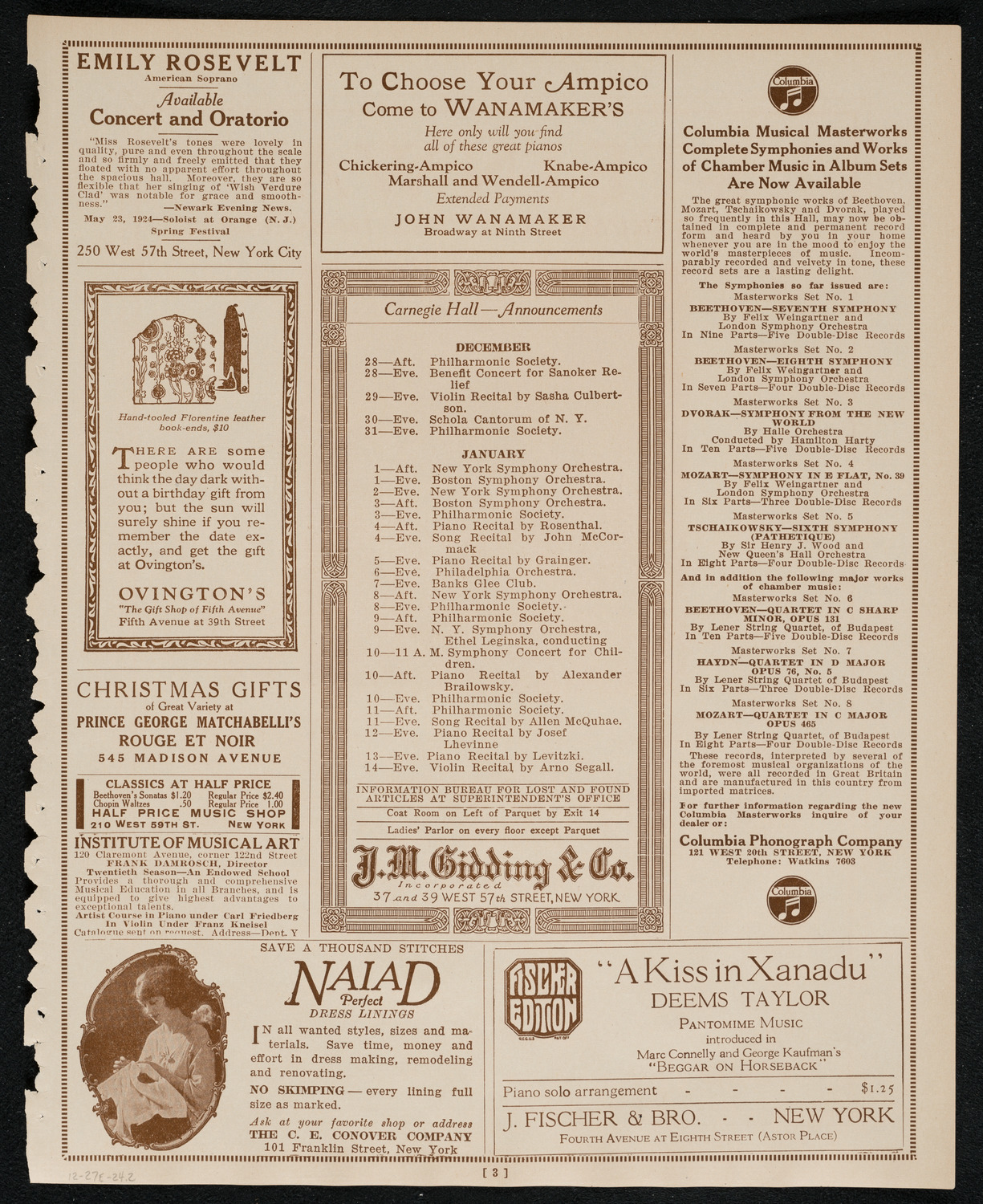 Oratorio Society of New York, December 27, 1924, program page 3