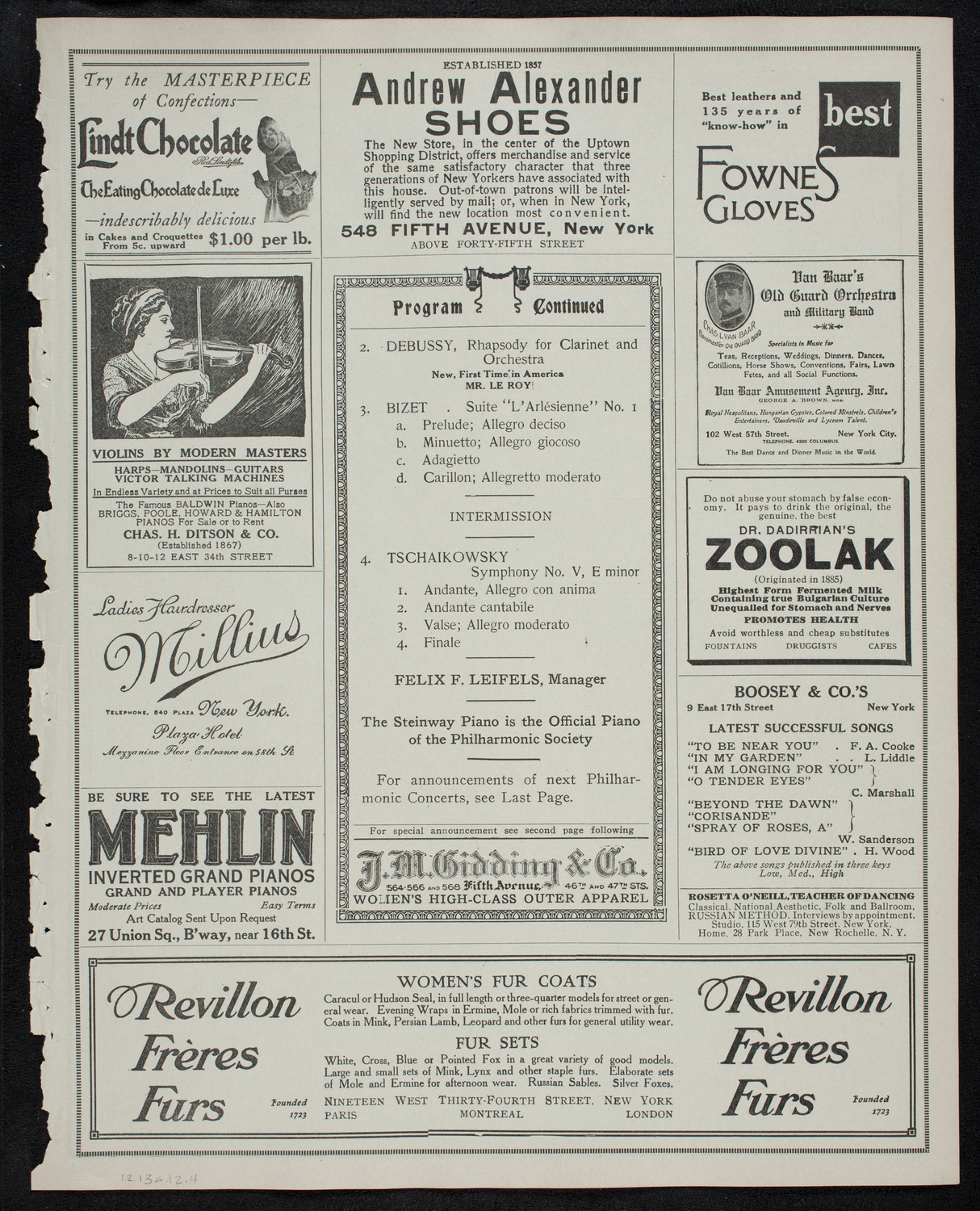 New York Philharmonic, December 12, 1912, program page 7