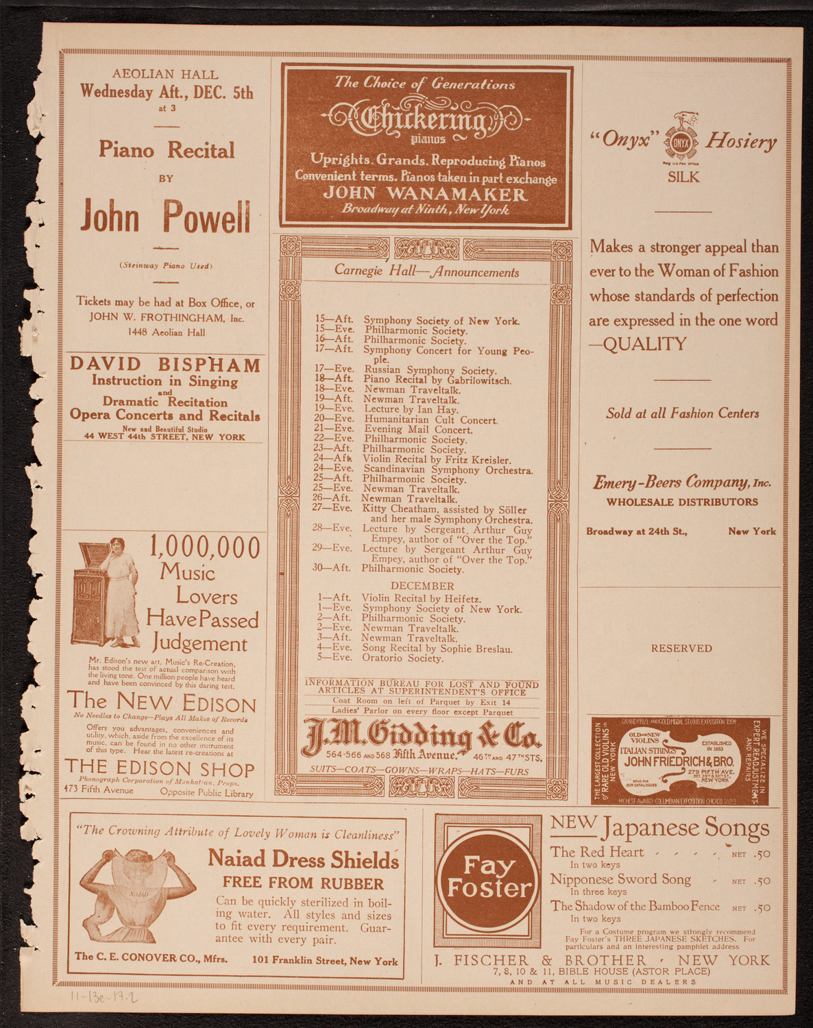Frances Alda, Soprano, November 13, 1917, program page 3