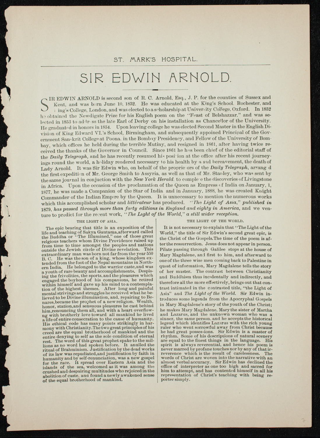 Lecture by Sir Edwin Arnold, November 4, 1891, program page 7
