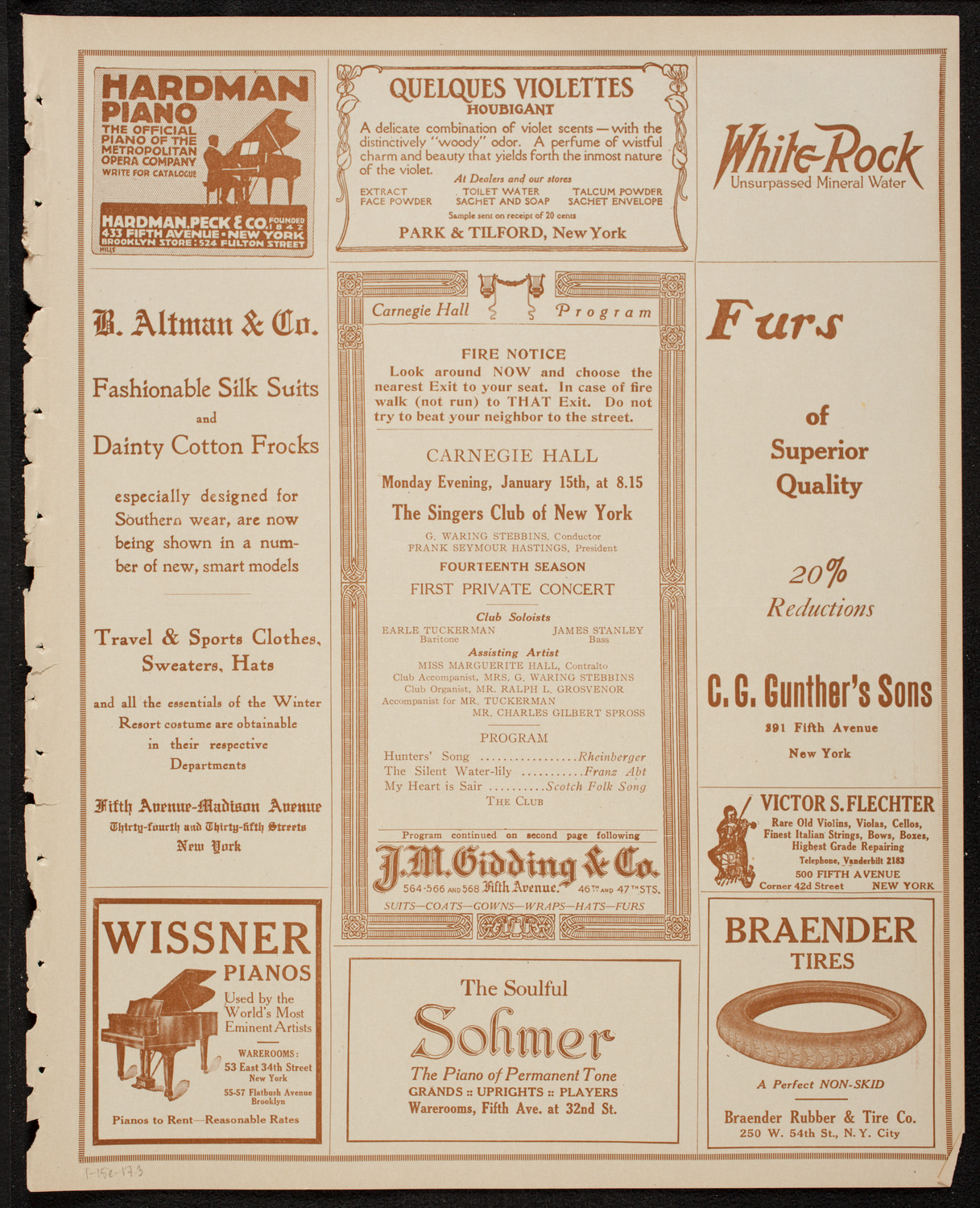 Singers Club of New York, January 15, 1917, program page 5