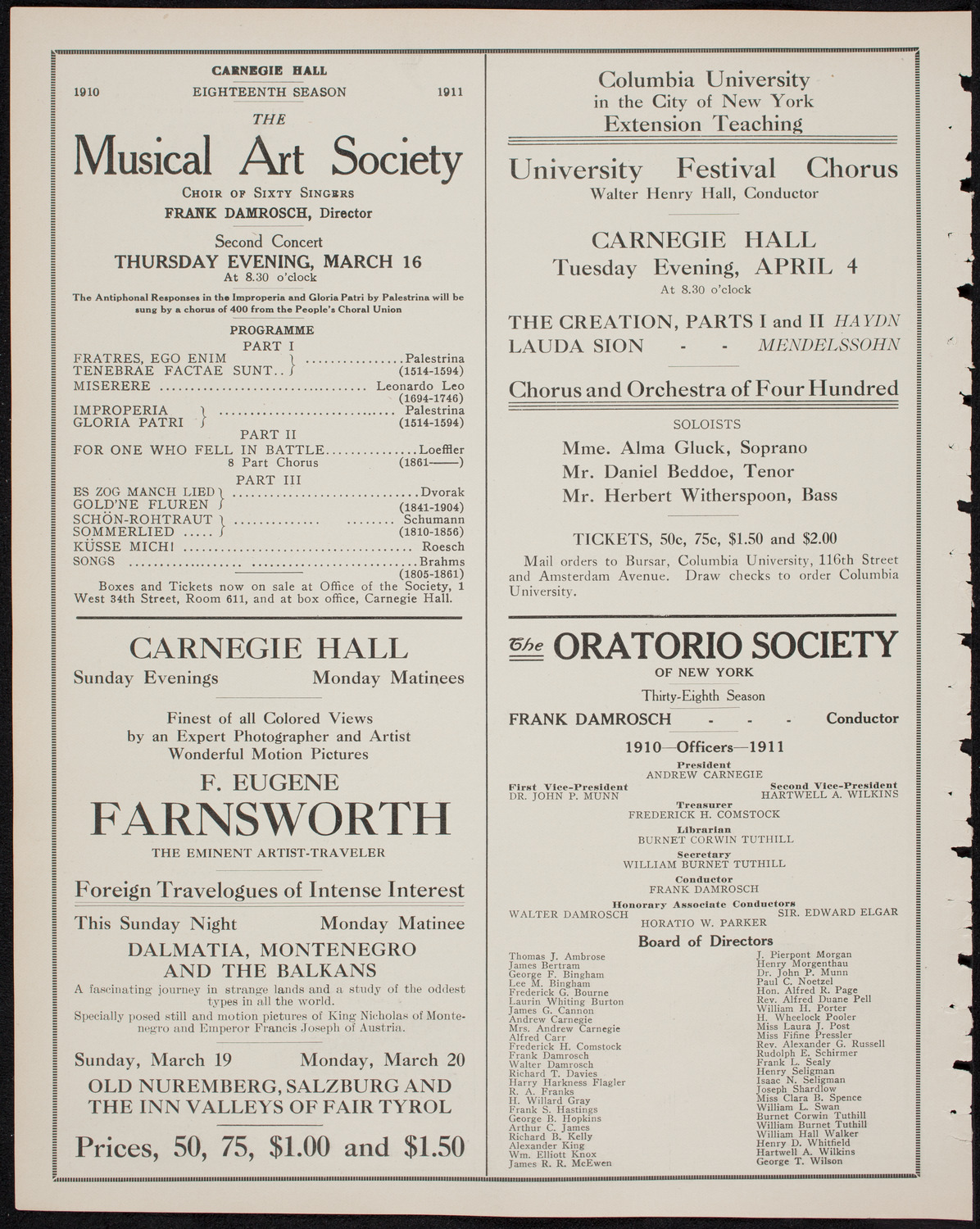 Oratorio Society of New York, March 10, 1911, program page 10