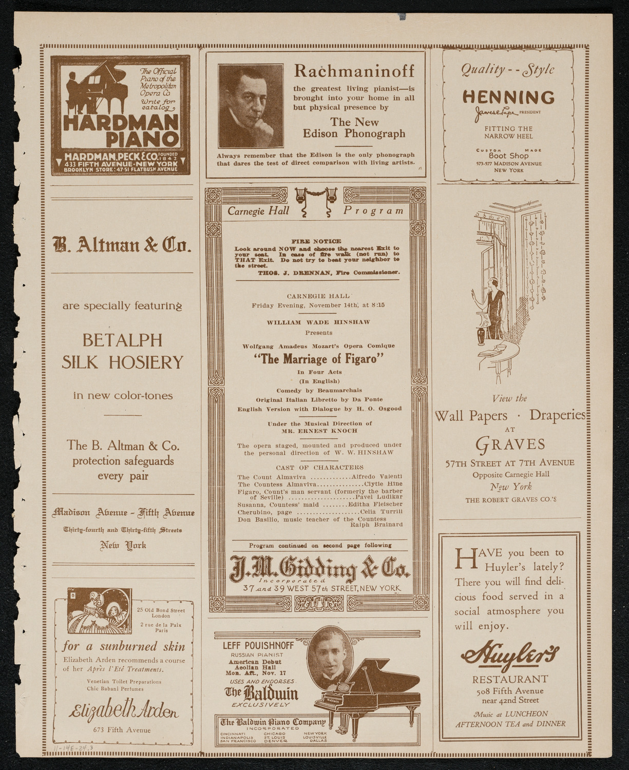 The Marriage of Figaro, November 14, 1924, program page 5