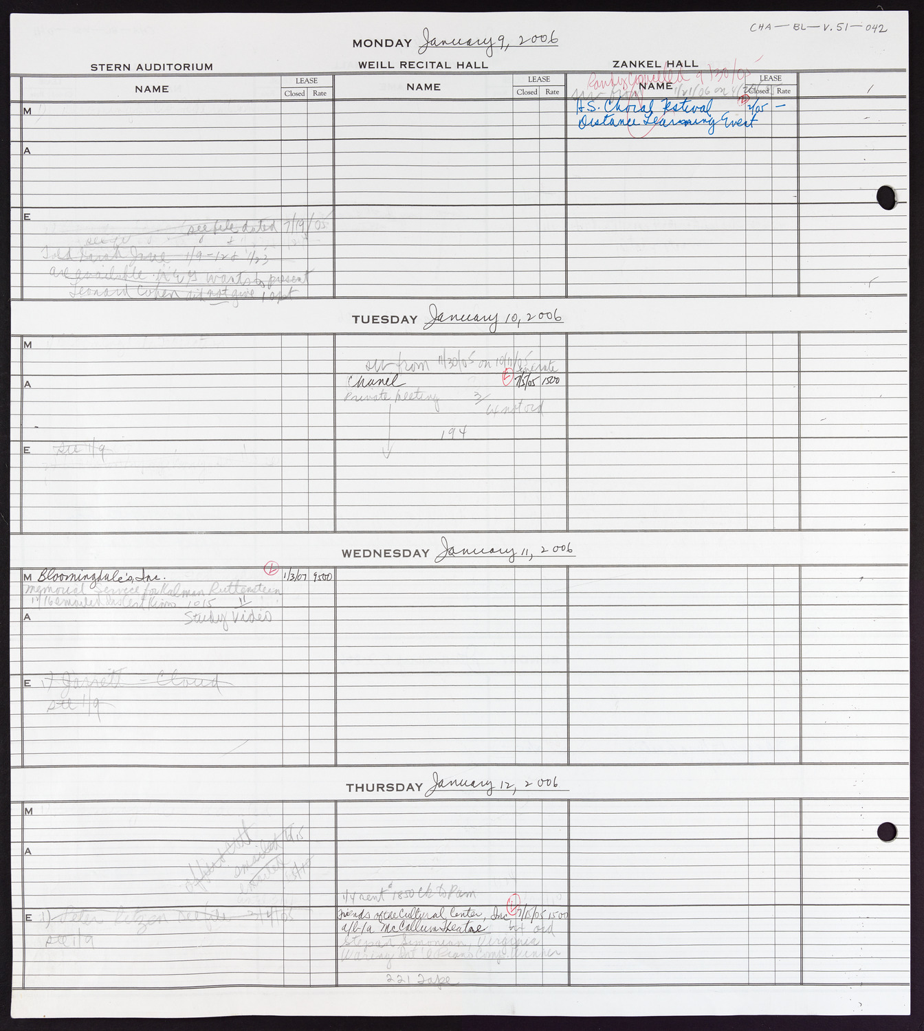 Carnegie Hall Booking Ledger, volume 51, page 42