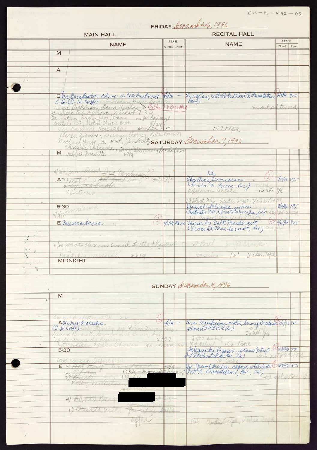 Carnegie Hall Booking Ledger, volume 42, page 31