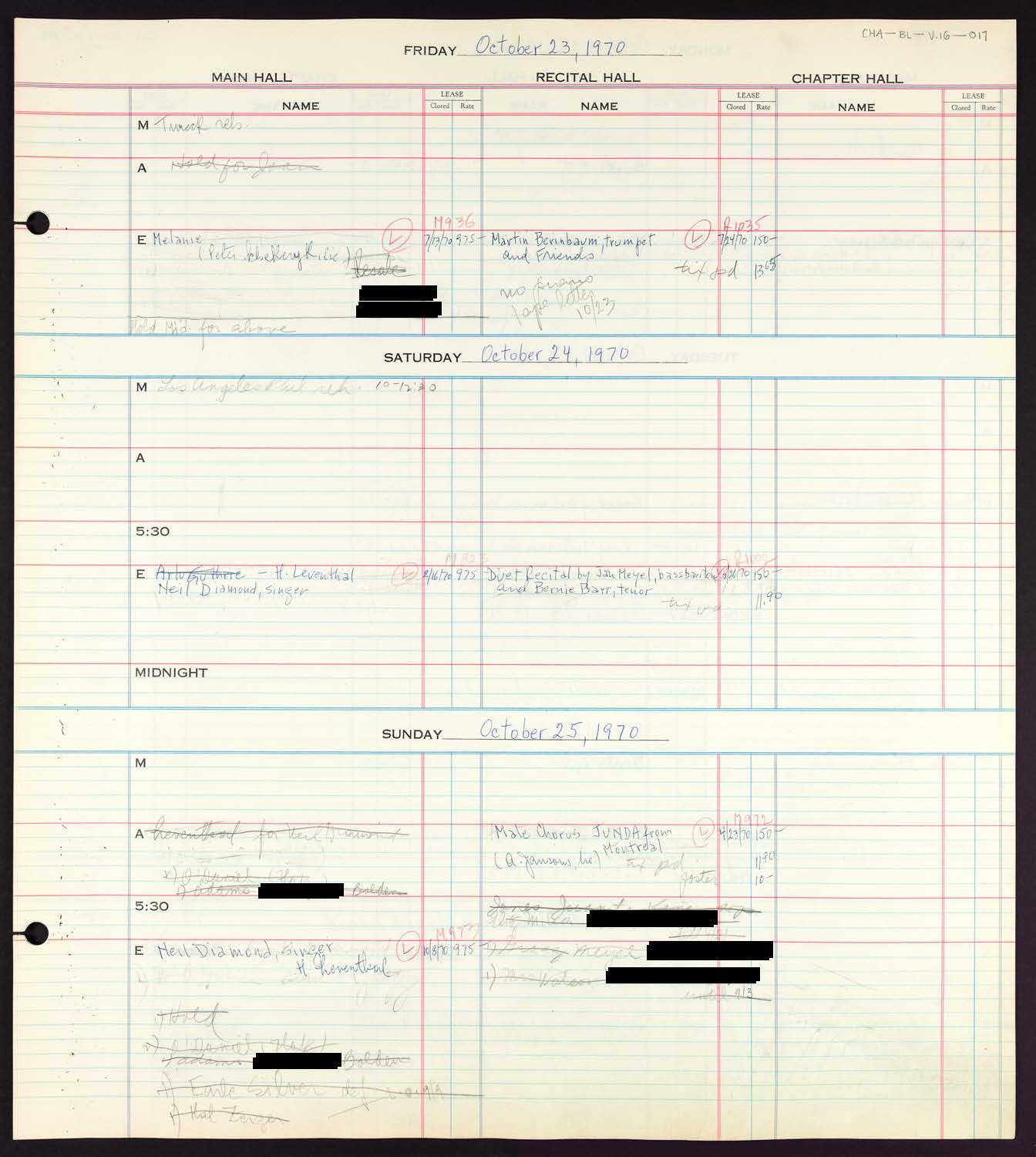 Carnegie Hall Booking Ledger, volume 16, page 17