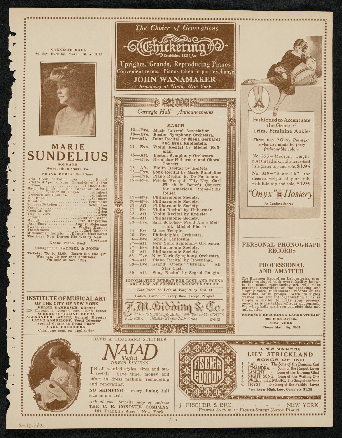 Philadelphia Orchestra, March 11, 1924, program page 3