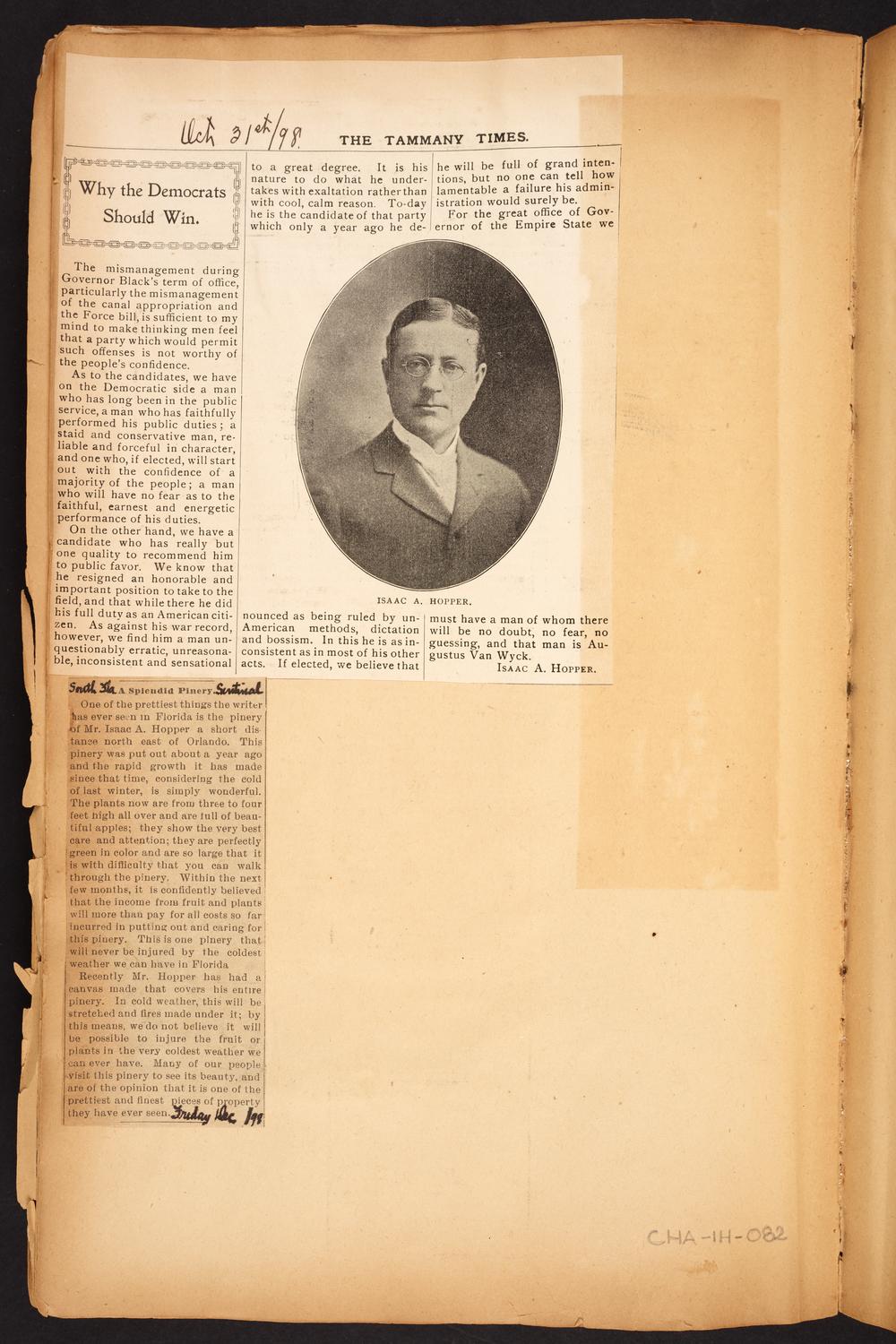 Isaac Hopper Scrapbook, page 82: 1898