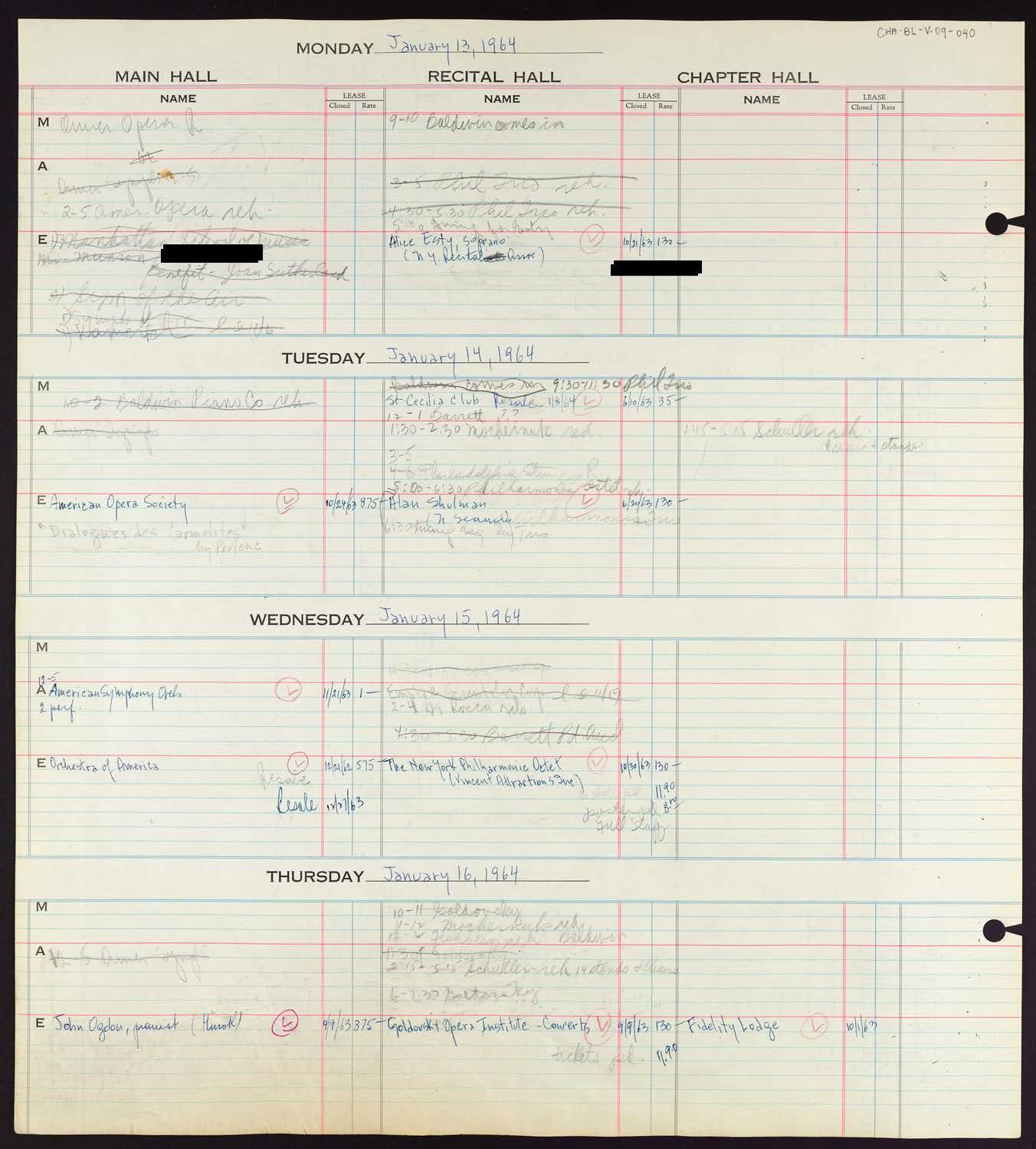 Carnegie Hall Booking Ledger, volume 9, page 40