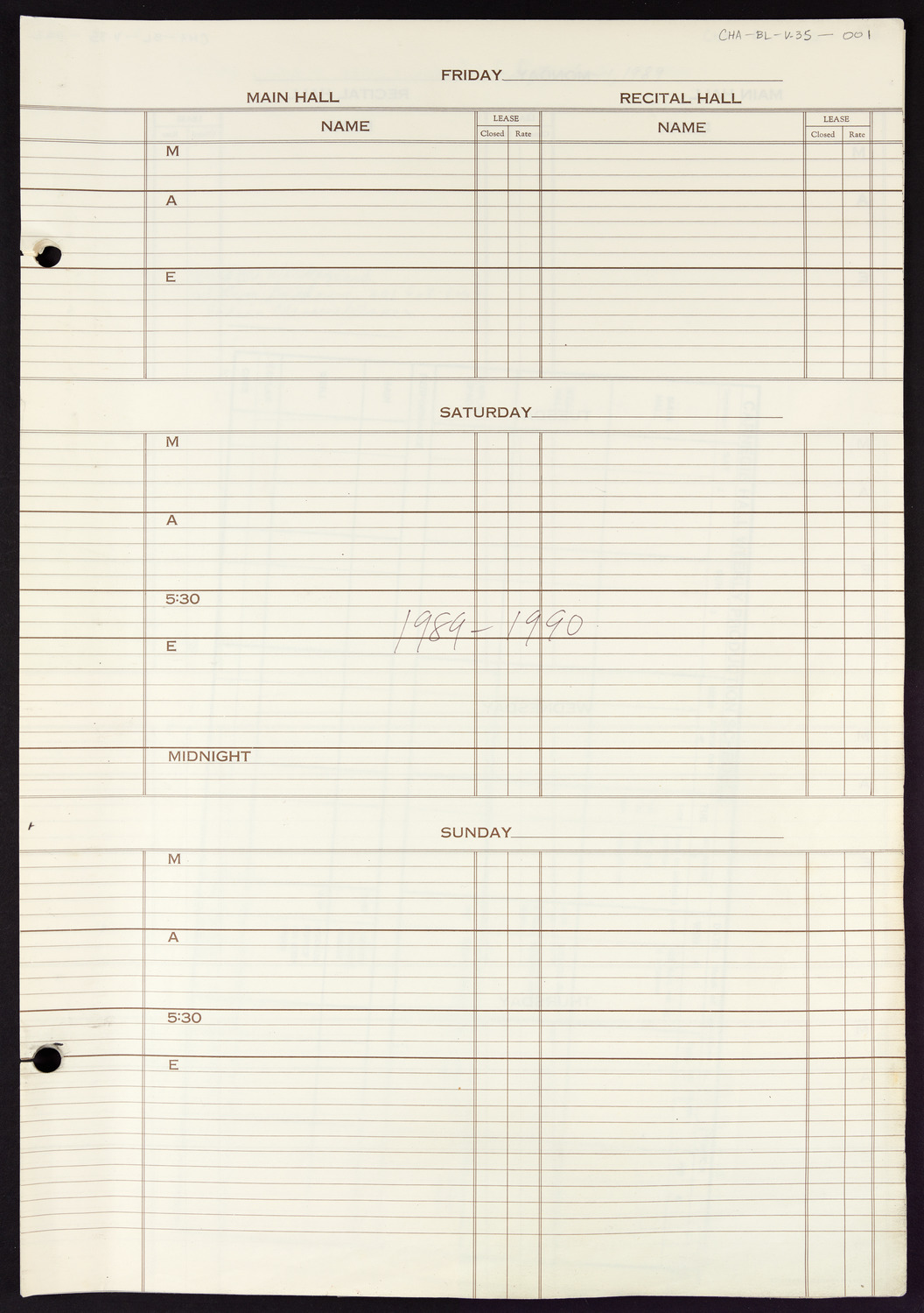 Carnegie Hall Booking Ledger, volume 35, page 1