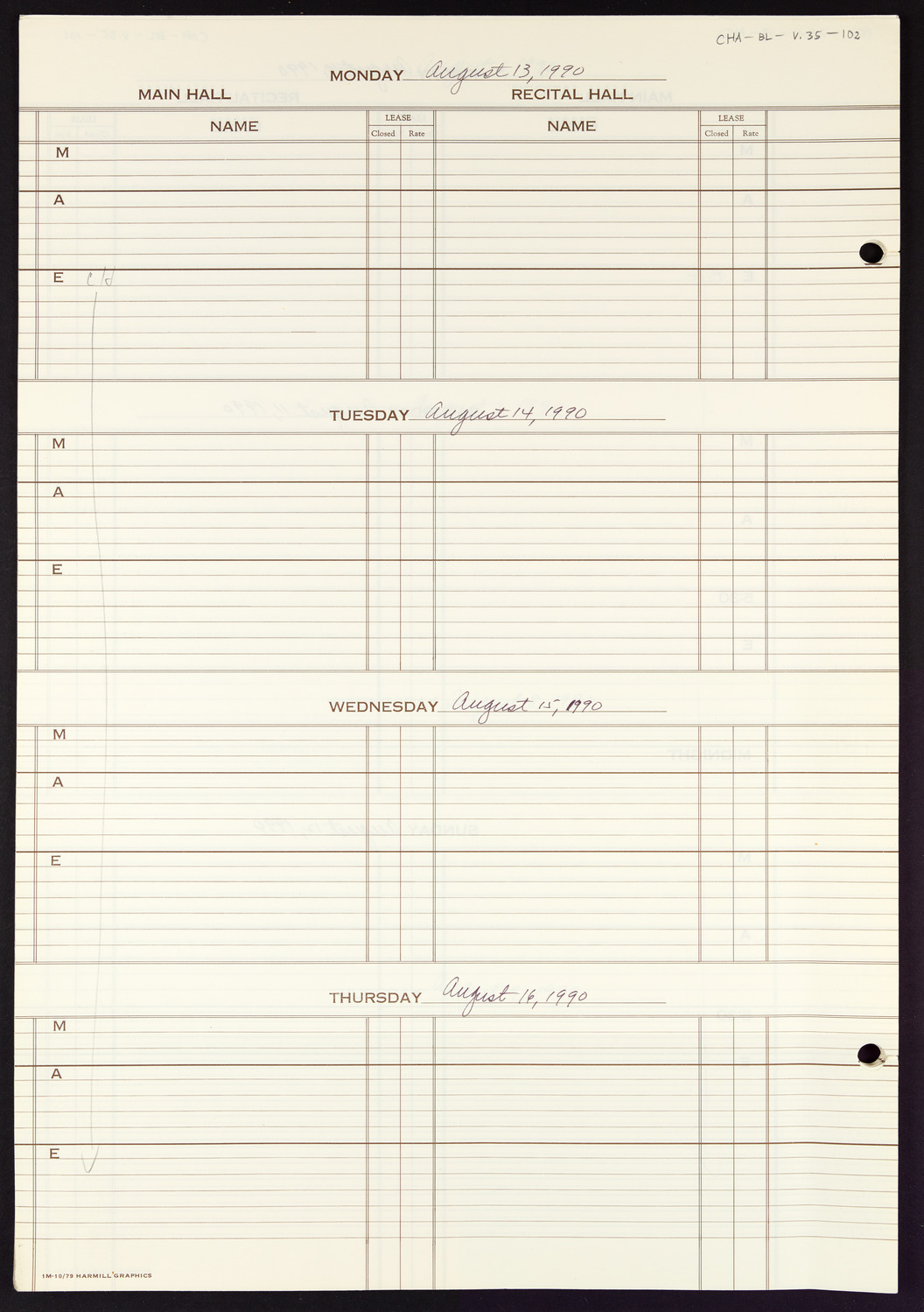 Carnegie Hall Booking Ledger, volume 35, page 102