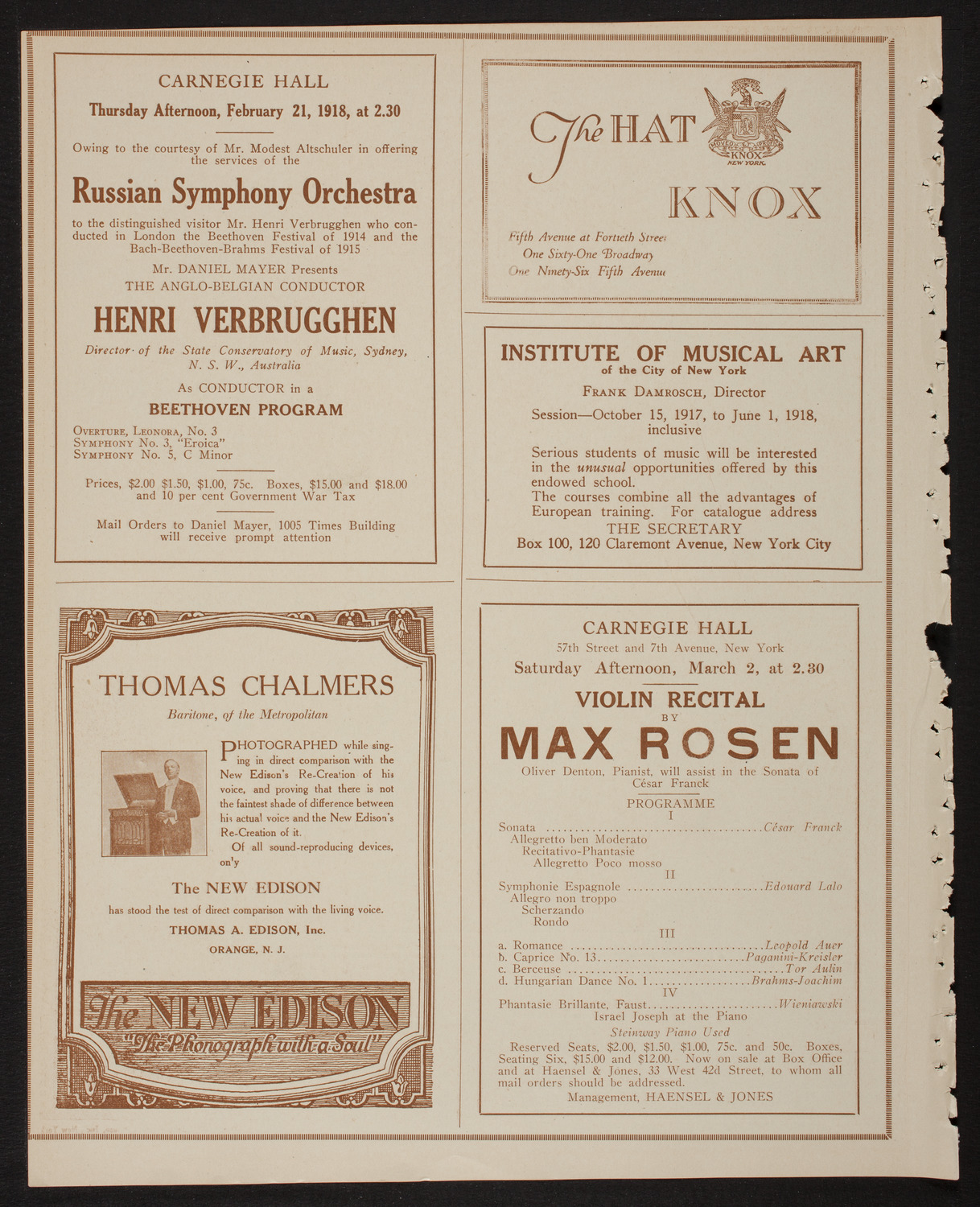 New York Symphony Orchestra, February 20, 1918, program page 2