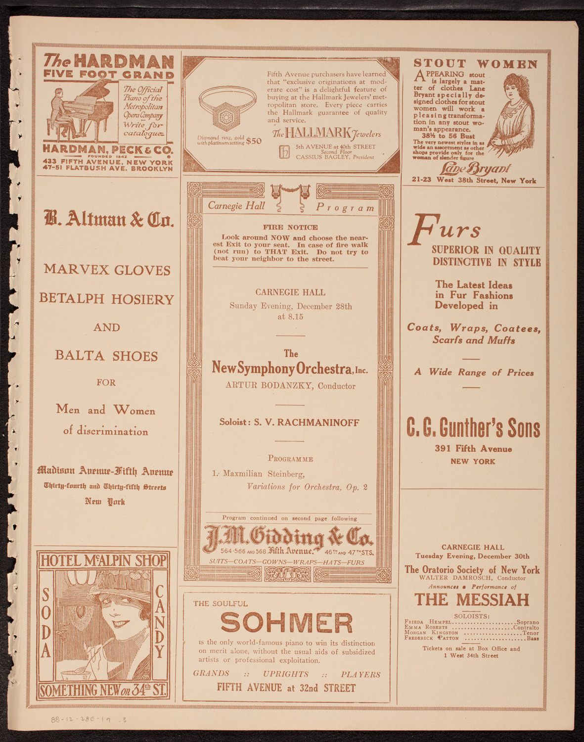 New Symphony Orchestra, December 28, 1919, program page 5