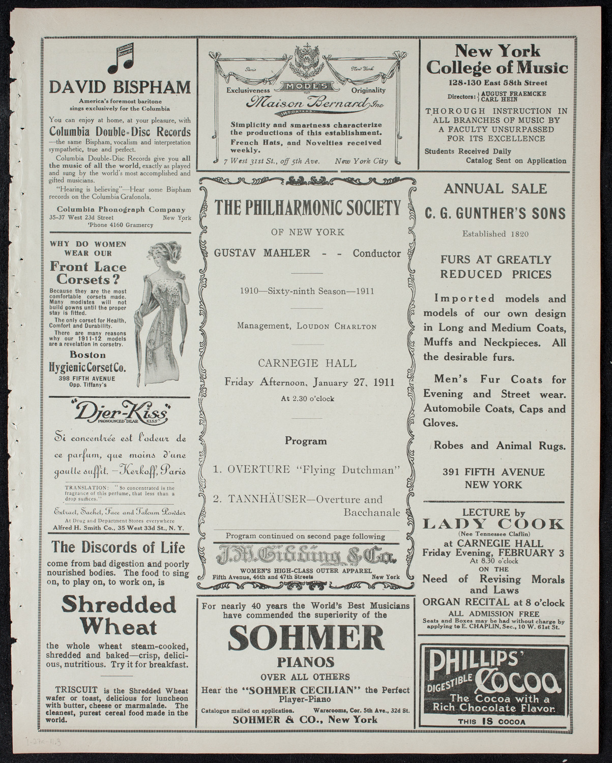 New York Philharmonic, January 27, 1911, program page 5