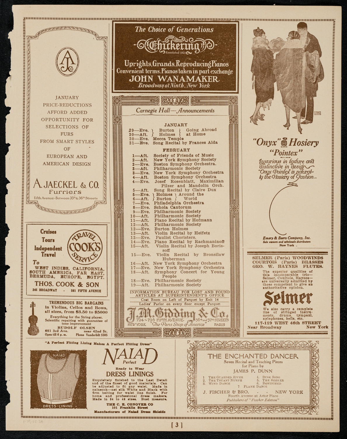 New York Philharmonic, January 29, 1922, program page 3