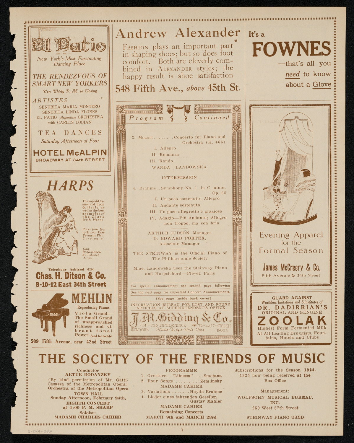 New York Philharmonic, February 24, 1924, program page 7