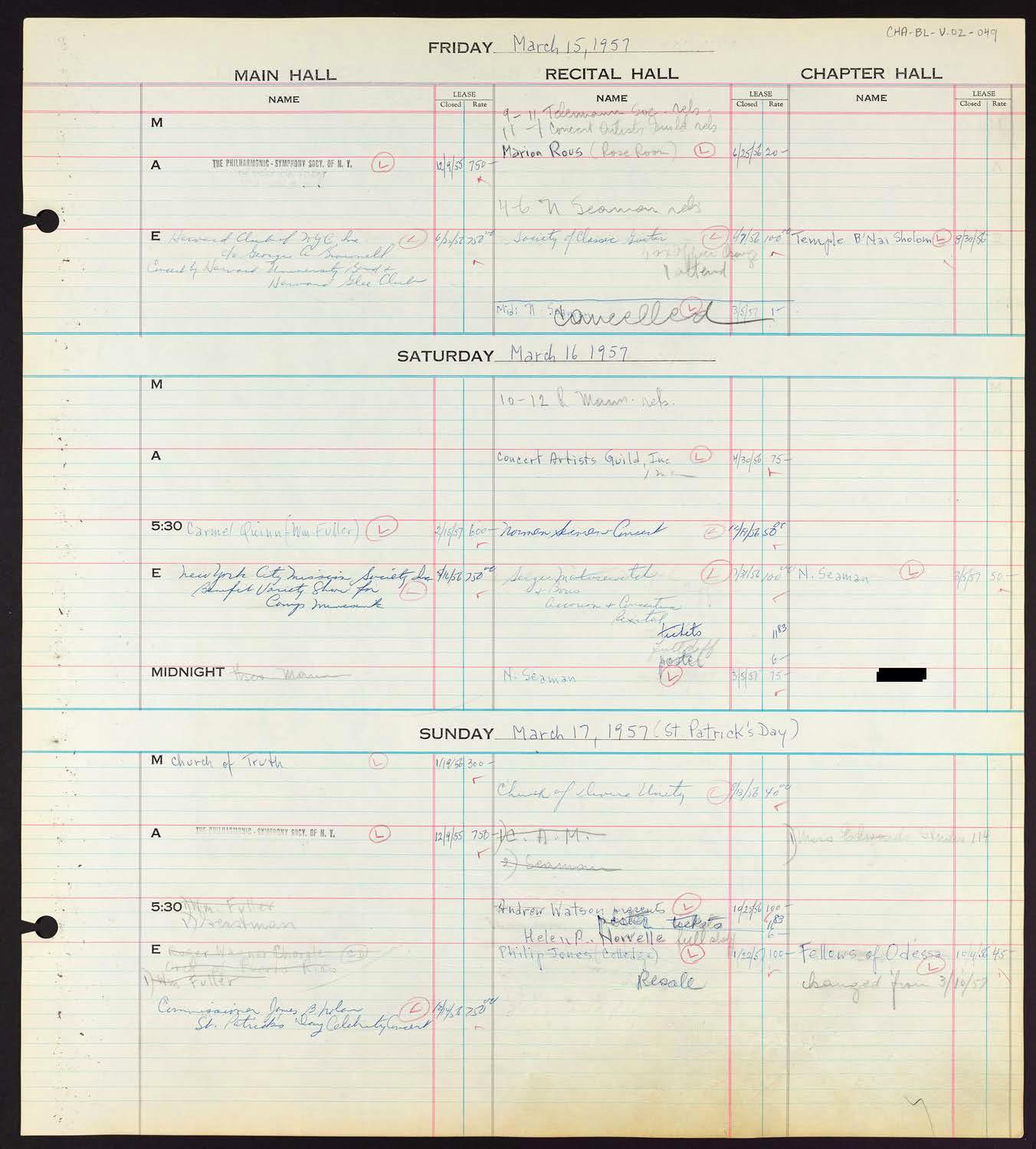 Carnegie Hall Booking Ledger, volume 2, page 49