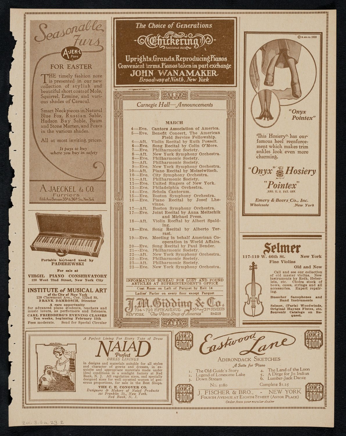 Josef Hofmann, Piano, March 4, 1923, program page 3