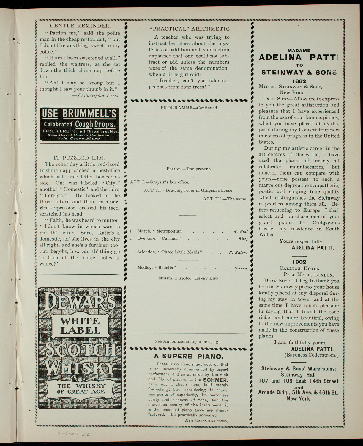 The Haresfoot Club Theatre Group, February 6, 1904, program page 3