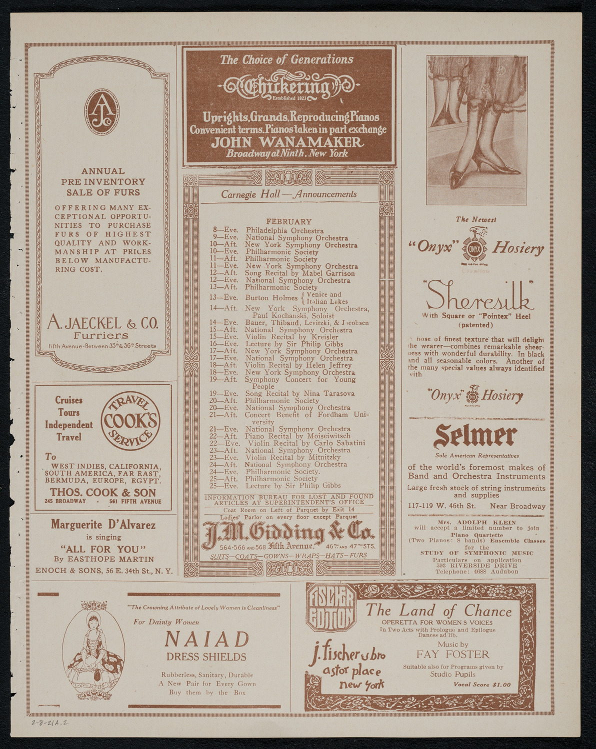 National Symphony Orchestra, February 8, 1921, program page 3